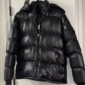 Brave Soul puffer jacket with detachable hood in black